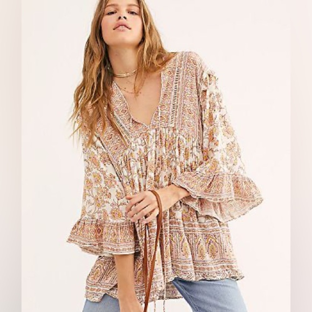 Free People Moonlight Dance Printed Tunic in Ivory Combo - Size Small
